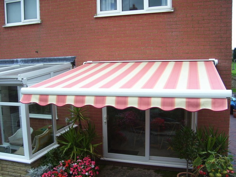 Red and white awning